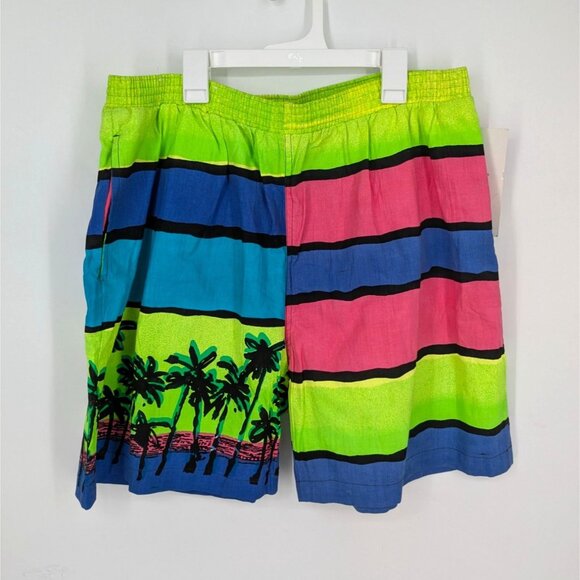 Vintage Pacific Scene Swim Shorts Men Size XL Striped Palm Trees Casual Tropical - Picture 1 of 12